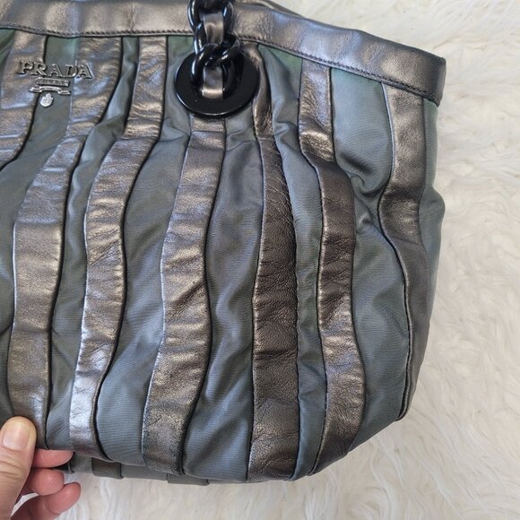 Prada Shoulder Tote Bag Leather Fabric Brown Gray - Picture 8 of 16